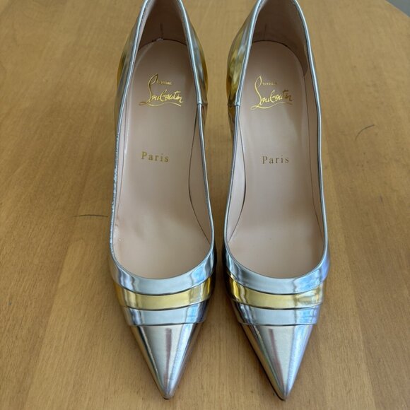 Christian Louboutin Eklectica 85 Gold Silver Specchio Patent Heel Pump - Picture 2 of 13
